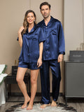 SilkSilky FR Pure Soie Manches longues Couple BleuFoncé 002