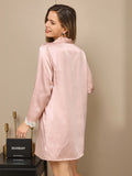 SilkSilky FR Pure Soie Manches longues Col en V Chemises de nuit Rose 002