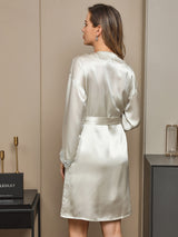 [Vert Menthe] SilkSilky-FR Pure Soie Manches longues Nightgown&Robe Set 002