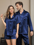 SilkSilky FR Pure Soie Manches longues Couple BleuFoncé 004