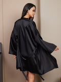 SilkSilky FR Pure Soie Col en V Peignoir&Robe de Chambre Noir 002