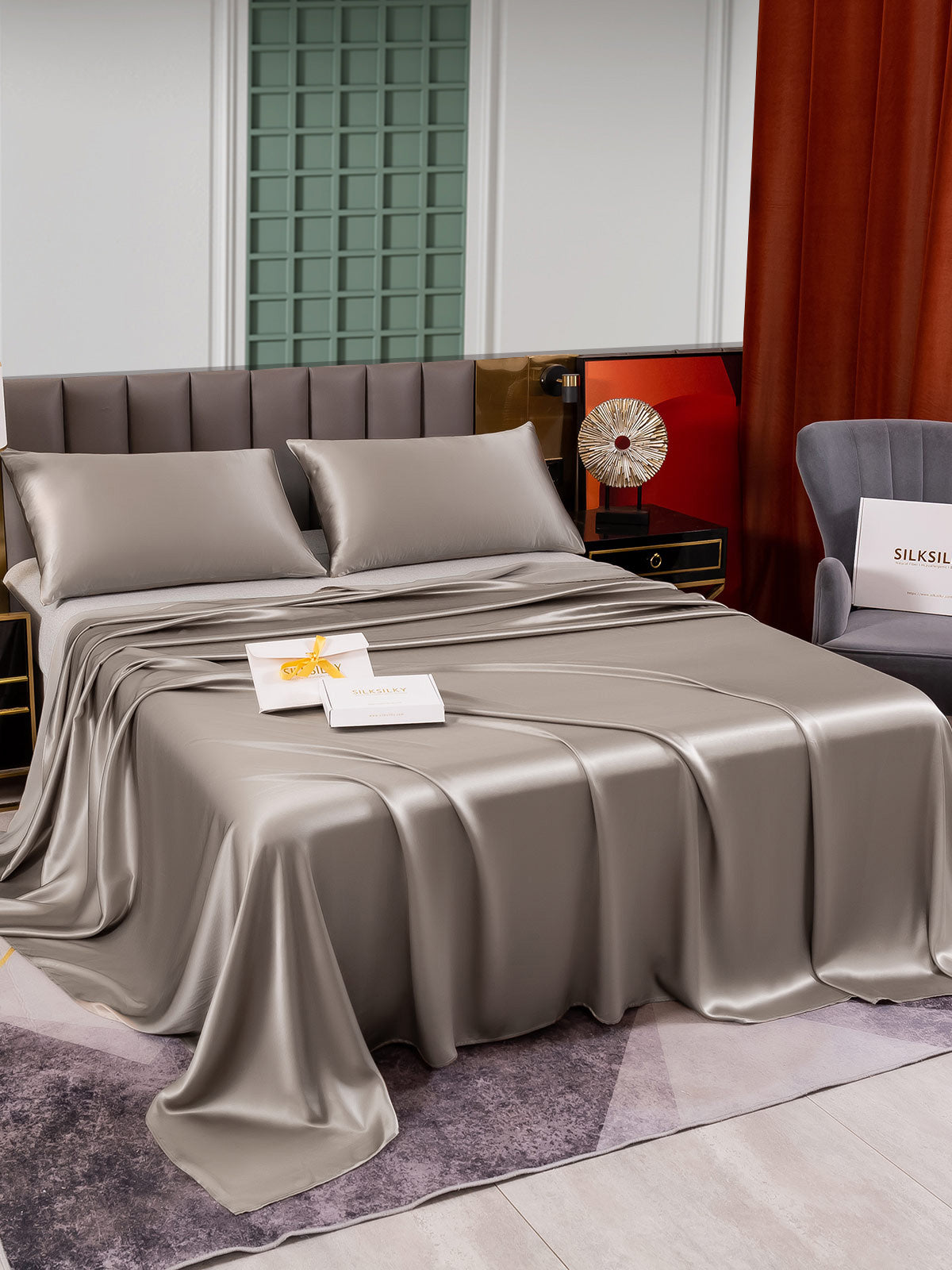 SilkSilky FR 25Momme Pure Soie Bedding Set Gris 003