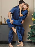 SilkSilky FR Pure Soie Manches courtes Couple BleuFoncé 004