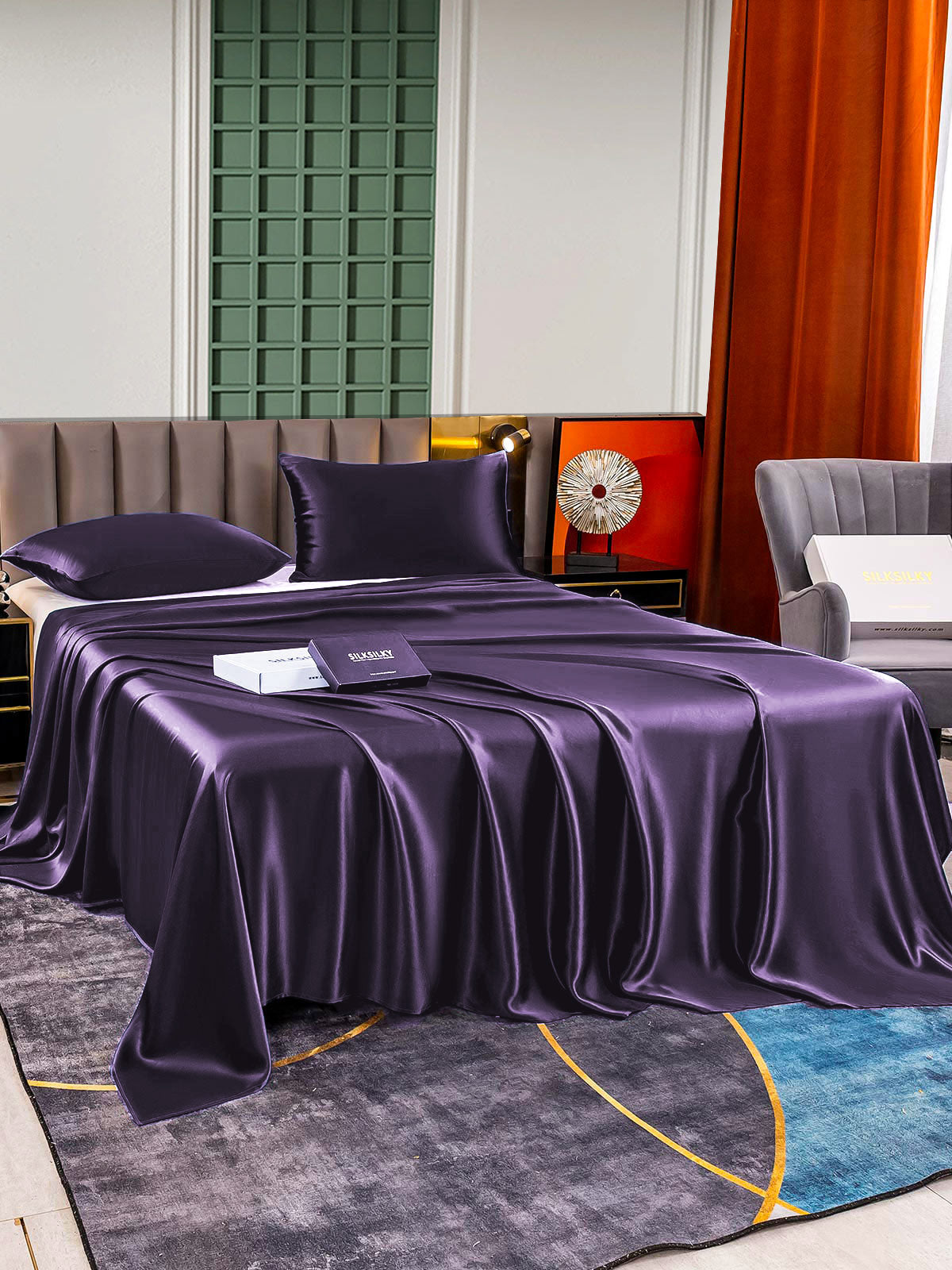 SilkSilky FR 25Momme Pure Soie Bedding Set VioletFoncé 003