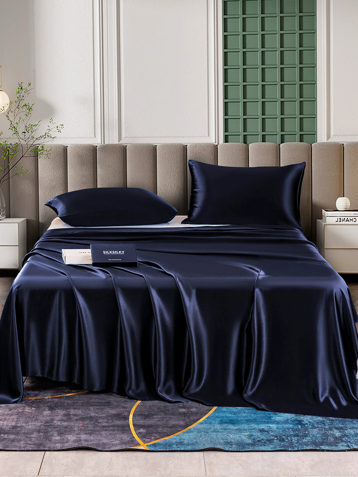 SilkSilky FR 25Momme Pure Soie Bedding Set BleuFoncé 001